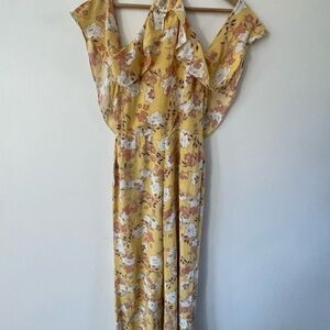 Ale by Alessandra Womens SZ S Yellow Sleeveless Rayon Viscose Wide Leg Jumpsuit